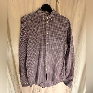 Long-Sleeve Plaid Button-Down Shirt in Purple and Blue